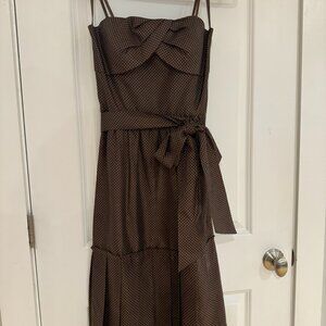 BCBG Paris Strapless Brown Polka Dot 50s Dress w/Pleats Size 6